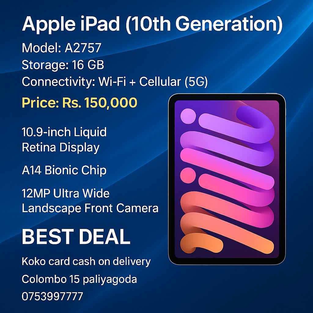 Apple iPad (Model A2757) – Wi-Fi + Cellular (5G)